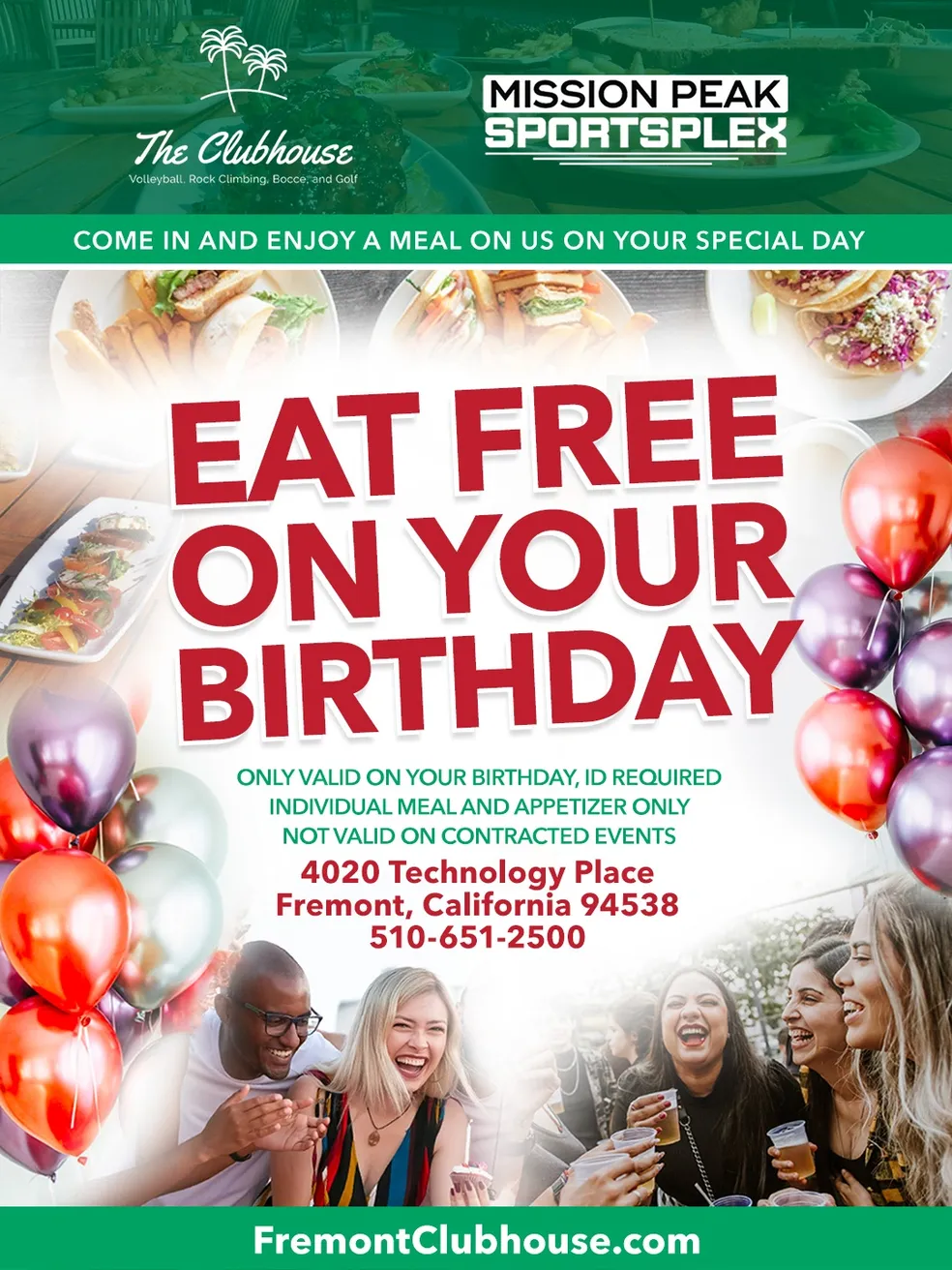 Eat FREE on your Birthday at The Clubhouse in Fremont