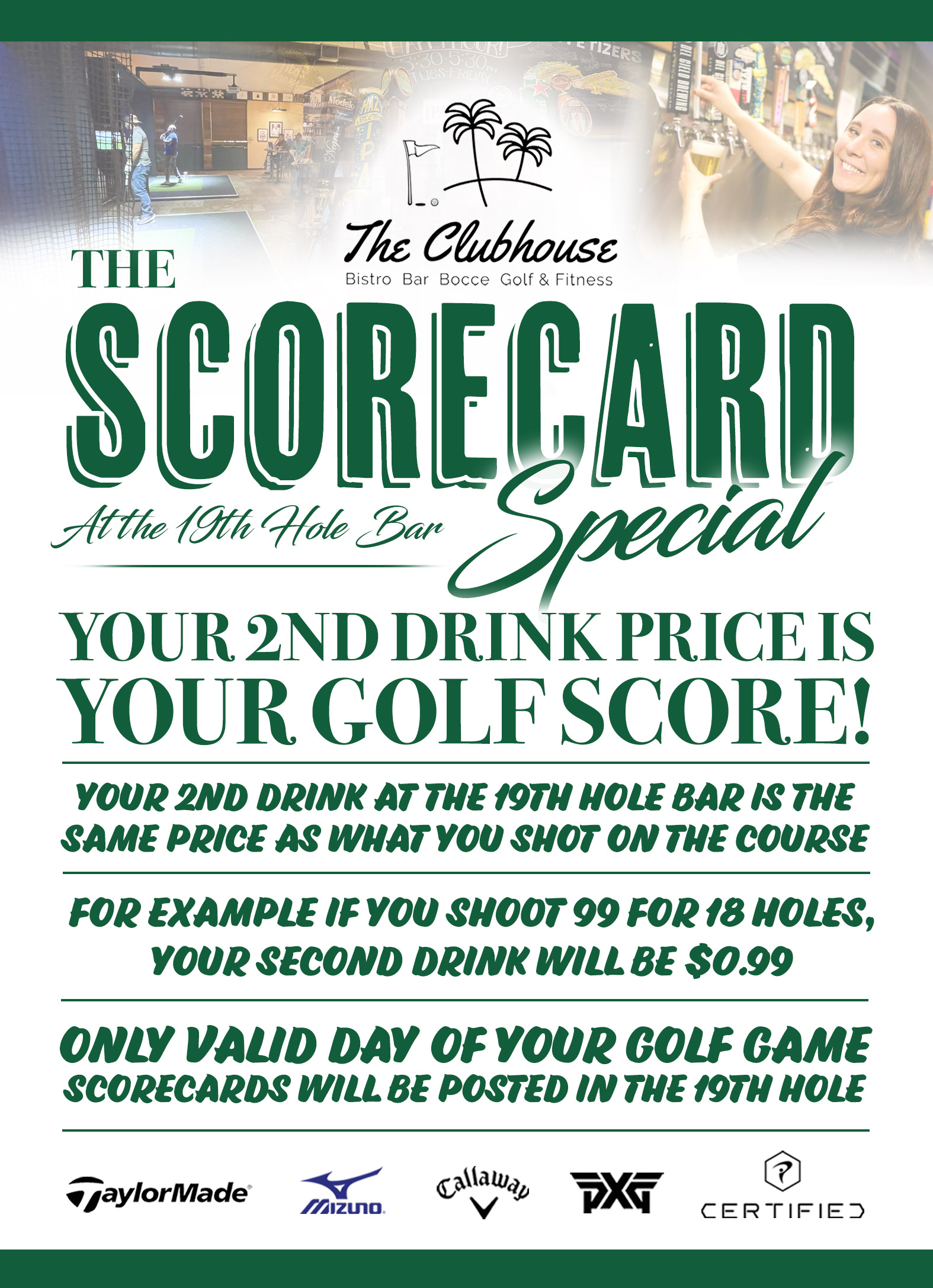 Scorecard Special Deal int he 19th Hole Bar