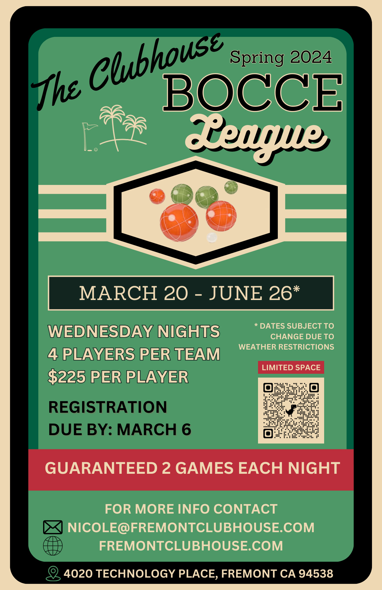 Bocce Spring 2024 League at the Clubhouse