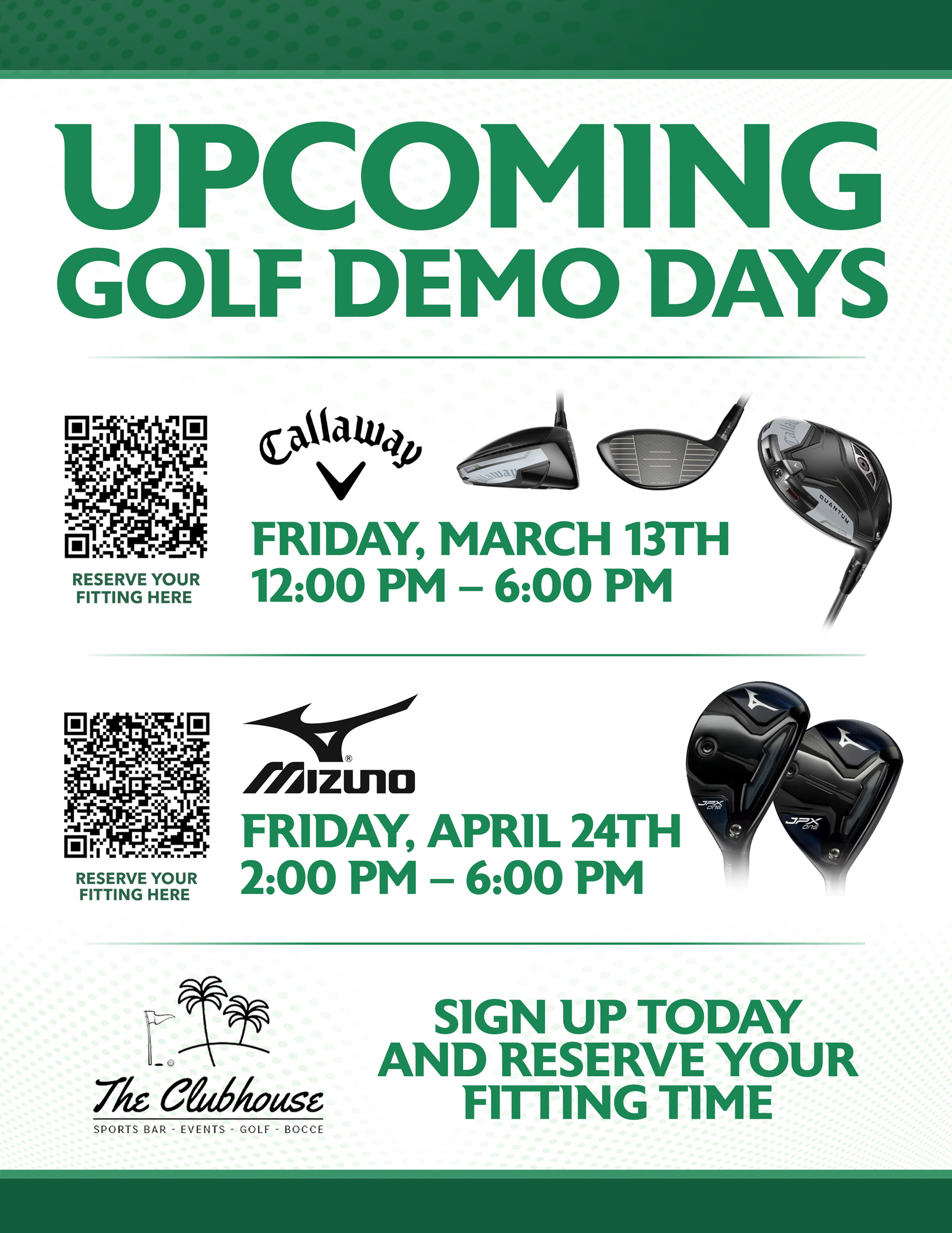 Callaway and Mizuno Demo Days coming up at the Fremont Clubhouse